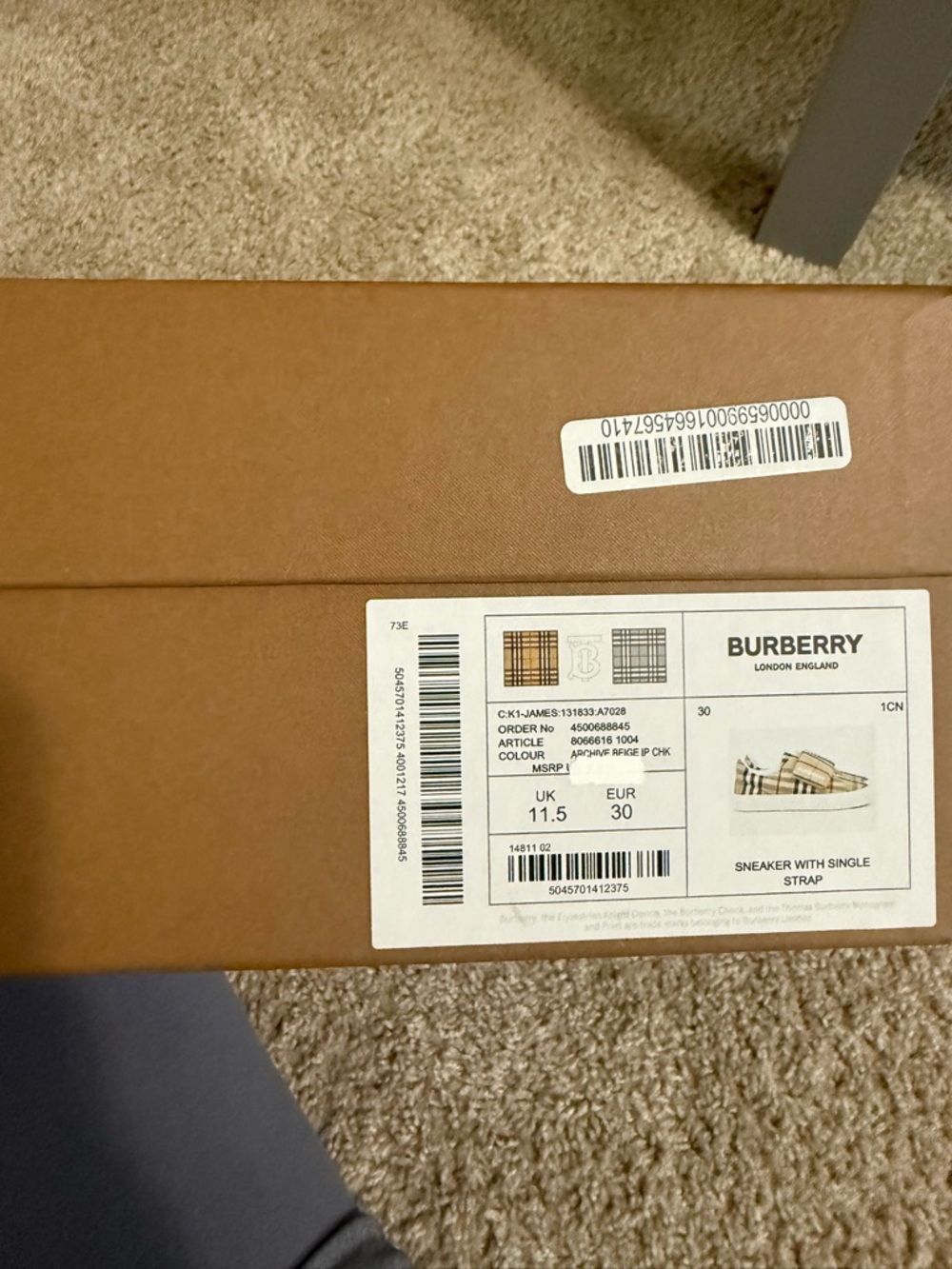 Brand new unisex kids Burberry size 11 1/2